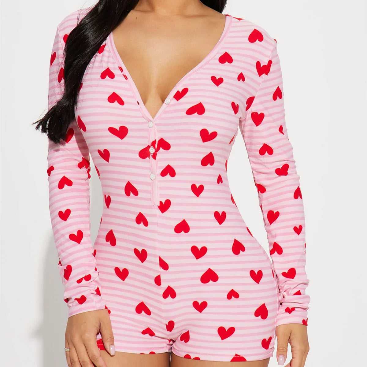 Combinaison pyjama femme - ouverture arrière - Rose rayé, S